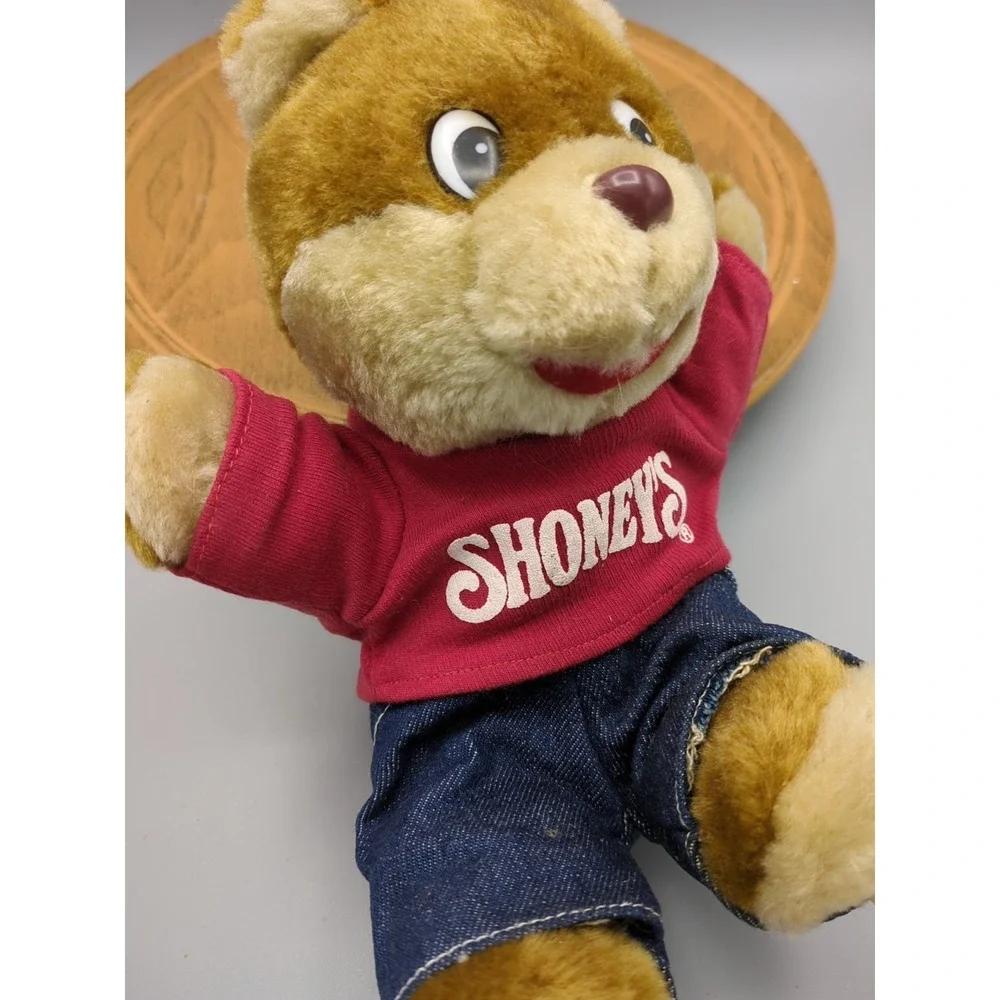 Vintage 1999 Shoney's Restaurant Shoney Bear Plush Overalls Stuffed Animal 10 In